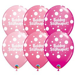 11 inch-es Boldog Szülinapot Big Polka Dots II Lufi Lányos Színekben