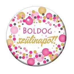 Boldog Szülinapot! Rózsaszín Pasztell Konfetti Kitűző - 5,5 cm