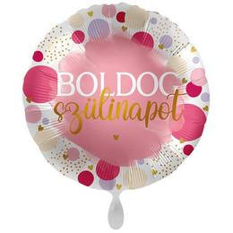 17 inch-es Boldog Szülinapot Mintás Pink Pöttyös Fólia Lufi